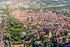 Old Town area and city center in Lueneburg in the state Lower Saxony, Germany viewn from the air