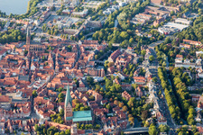 Aerial photograpy of Church building St. Johanniskirche in Lueneburg in the state Lower Saxony, Germany