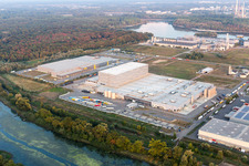 Drone recording of Oberwald industrial area in Wörth am Rhein in the state Rhineland-Palatinate, Germany