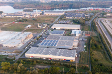 Drone image of Oberwald industrial area in Wörth am Rhein in the state Rhineland-Palatinate, Germany