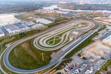 Oberwald industrial area in Wörth am Rhein in the state Rhineland-Palatinate, Germany from a drone