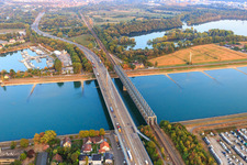 Aerial view of Rhine bridges in the district Maximiliansau in Wörth am Rhein in the state Rhineland-Palatinate, Germany
