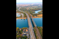 Aerial photograpy of Rhine bridges in the district Maximiliansau in Wörth am Rhein in the state Rhineland-Palatinate, Germany