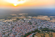 Aerial view of City view in the evening from the east in Hagenbach in the state Rhineland-Palatinate, Germany