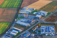 Industrial area in Speyer Valley with Markthalle 5, Resinnovation GmbH, Kardex Software GmbH and ITK Engineering GmbH in Rülzheim in the state Rhineland-Palatinate, Germany