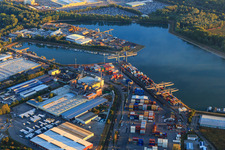 Aerial view of Port Germersheim with DP World Intermodal GmbH in Germersheim in the state Rhineland-Palatinate, Germany