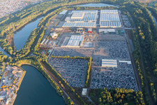 Building complex and grounds of the logistics center Daimler AG Global Logistic Center on the Island Gruen in Germersheim in the state Rhineland-Palatinate, Germany