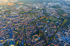 Aerial view of City overview from the east in Speyer in the state Rhineland-Palatinate, Germany