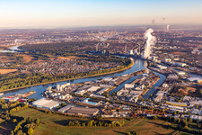 Rheinauhafen in the district Rheinau in Mannheim in the state Baden-Wuerttemberg, Germany seen from a drone