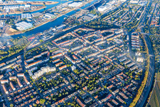District Rheinau in Mannheim in the state Baden-Wuerttemberg, Germany from the plane