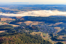 Aerial view of View of the town with Lichtenberg Castle from the south in the district Niedernhausen in Fischbachtal in the state Hesse, Germany