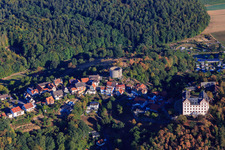 Bollwerk and Lichtenberg Castle from the south in the district Niedernhausen in Fischbachtal in the state Hesse, Germany