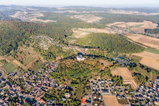 Drone recording of Lichtenberg Castle in the district Niedernhausen in Fischbachtal in the state Hesse, Germany