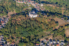 Lichtenberg Castle in the district Niedernhausen in Fischbachtal in the state Hesse, Germany from the drone perspective