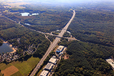 Aerial view of Motorway junction A66/B8 with Kibek Hanau in Hanau in the state Hesse, Germany