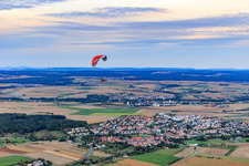 Village view with paraglider from the west in Euerbach in the state Bavaria, Germany