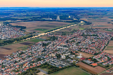 View of the town on the Main from the north in Bergrheinfeld in the state Bavaria, Germany