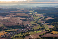 Aerial view of Valley of the Raue Ebrach in the district Prölsdorf in Rauhenebrach in the state Bavaria, Germany
