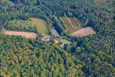 Aerial view of Forestry House of the Bavarian State Forests AöR Winkelhof District in the district Buch in Ebrach in the state Bavaria, Germany