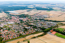 Village view on the edge of agricultural fields and land in Wiesentheid in the state Bavaria, Germany