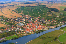 View of the town on the Main from the east in Wipfeld in the state Bavaria, Germany
