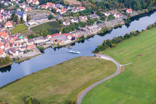 Ride a ferry ship crossing the Main river in Wipfeld in the state Bavaria, Germany