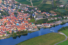 Cemetery and Church of St. John the Baptist above the Main ferry Wipfeld in Wipfeld in the state Bavaria, Germany