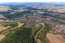View of the town from the northeast in Grünsfeld in the state Baden-Wuerttemberg, Germany