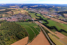 Aerial view of View of the Tauber Valley from the north in the district Gerlachsheim in Lauda-Königshofen in the state Baden-Wuerttemberg, Germany