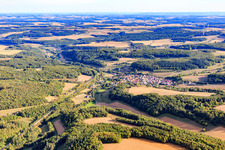Aerial view of Village view in the Eubigheim valley from the north in the district Uiffingen in Boxberg in the state Baden-Wuerttemberg, Germany
