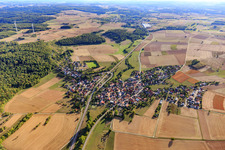 Village view from the northeast in the district Hirschlanden in Rosenberg in the state Baden-Wuerttemberg, Germany