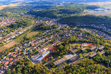Aerial view of State School Center for Environmental Education (LSZU),. Boarding school Adelsheim - the boarding school and sports hall of the Eckenberg-Gymnasium in Adelsheim in the state Baden-Wuerttemberg, Germany
