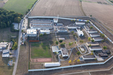 Aerial view of Prison grounds and high security fence Prison Adelsheim in Adelsheim in the state Baden-Wurttemberg, Germany