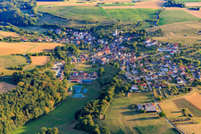 Aerial photograpy of Village view in Tiefenbachtal from the east in the district Tiefenbach in Gundelsheim in the state Baden-Wuerttemberg, Germany