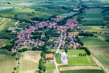 Aerial view of Village - view on the edge of agricultural fields and farmland in Dierbach in the state Rhineland-Palatinate