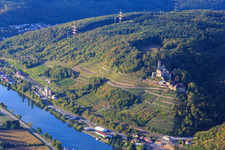 Hornberg Castle with wedding chapel above the vineyards on the Neckar in Neckarzimmern in the state Baden-Wuerttemberg, Germany