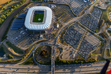 Oblique view of WIRSOL Rhein-Neckar-Arena before the sold-out friendly match Peru-Germany in the district Steinsfurt in Sinsheim in the state Baden-Wuerttemberg, Germany