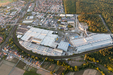 Extension - new building - construction site on the factory premises of SEW-EURODRIVE GmbH & Co KG in Graben-Neudorf in the state Baden-Wurttemberg, Germany seen from a drone