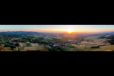 Panoramic perspective of village view at sunrise in Oberhoffen-les-Wissembourg in Grand Est, France