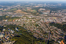 Aerial view of Town View of the streets and houses of the residential areas in Homburg in the state Saarland, Germany