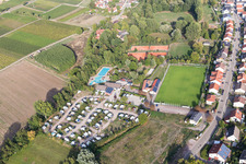 Oblique view of Outdoor pool and campsite in Klingbachtal in the district Klingen in Heuchelheim-Klingen in the state Rhineland-Palatinate, Germany