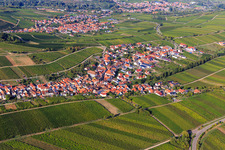 Wine village overview between vineyards from the south in Ranschbach in the state Rhineland-Palatinate, Germany