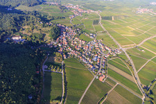 Aerial view of Wine village overview between vineyards from the south in Gleisweiler in the state Rhineland-Palatinate, Germany