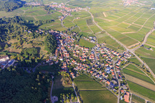 Aerial photograpy of Wine village overview between vineyards from the south in Gleisweiler in the state Rhineland-Palatinate, Germany