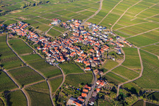 Wine village view between vineyards from the south in Weyher in der Pfalz in the state Rhineland-Palatinate, Germany