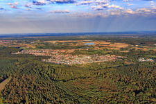 View of the town beyond the Bienwald from the west in Jockgrim in the state Rhineland-Palatinate, Germany