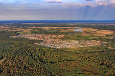 Aerial view of View of the town beyond the Bienwald from the west in Jockgrim in the state Rhineland-Palatinate, Germany