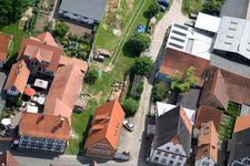 Main street from the north in Winden in the state Rhineland-Palatinate, Germany from the plane