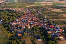 Church and main street from the west in Winden in the state Rhineland-Palatinate, Germany