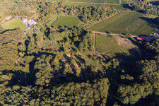 Aerial photograpy of Garden at the edge of the forest in Dörrenbach in the state Rhineland-Palatinate, Germany